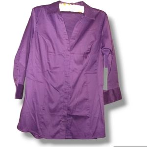 Lee Riders women's NWT V-neck collared button down blouse 3/4 sleeves purple Med